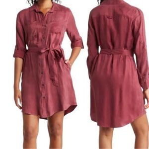 J.Crew long-sleeve, collared shirt dress in a red burgundy